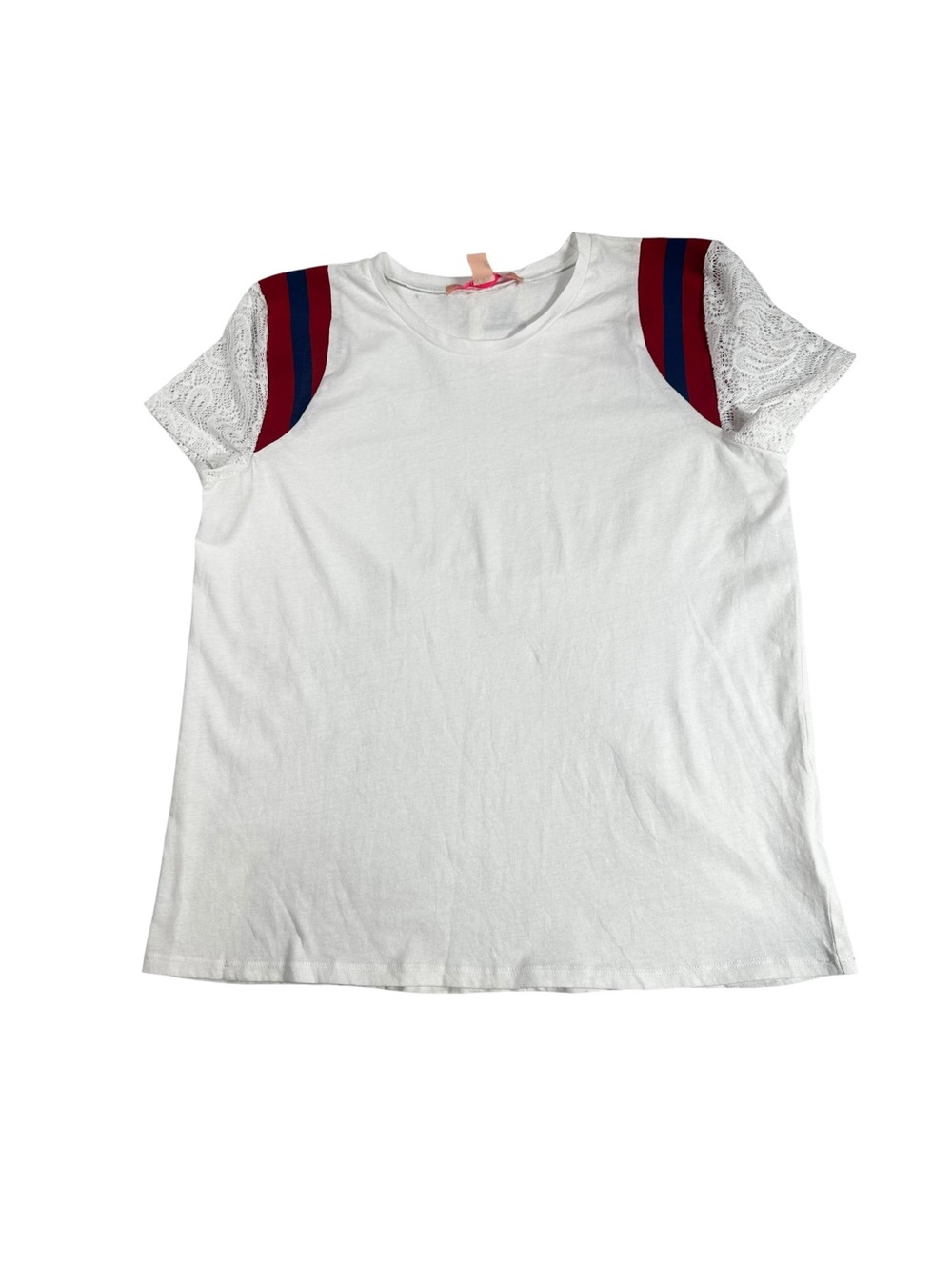 Rebellious One White Lace Patriotic Accent Cap Sleeve Tee Top Shirt Size XL